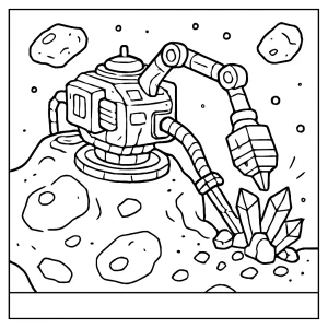 Ťažobná plošina na asteroide – technická omalovánka na vytlačenie pre deti