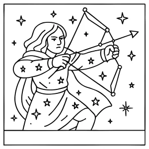 Astrálny lukostrelec s hviezdnym lukom – omalovánka coloring page pre deti na vytlačenie