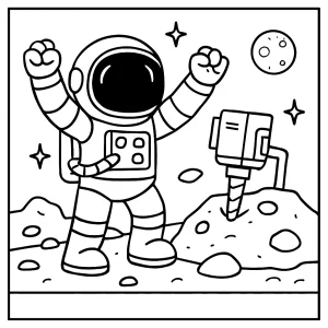 Astronaut oslavuje ťažbu asteroidu – omalovánka, coloring page na vytlačenie