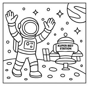 Astronaut oslavuje na Kuiperovom páse – omalovánka na vytlačenie pre deti
