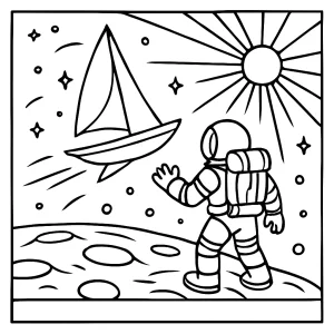 Astronaut objavuje pulzarovú plachetnicu - omalovánka pre deti, coloring page na vytlačenie