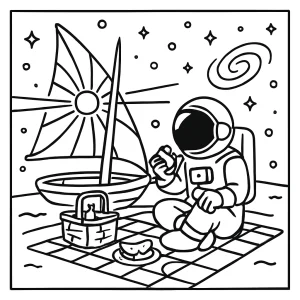 omalovánka astronaut na pikniku pri pulzare, coloring page na vytlačenie