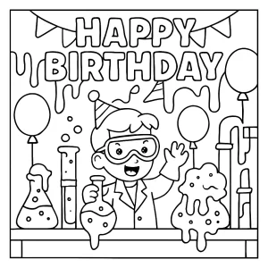 Neónové slizové laboratórium omalovánka – coloring page pre deti, narodeninová párty s vedcami a slizom