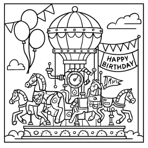 Steampunk narodeninový karnevalový kolotoč - omalovánka na vytlačenie, coloring page pre deti