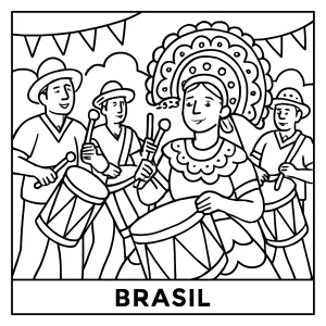 Omaľovánka - coloring page s brazílskym maracatu bubnovým sprievodom na vyfarbenie