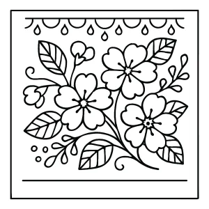Čerešňový kvet v ľudovom štýle - omalovánka na vyfarbenie, coloring page pre deti a dospelých