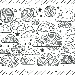 Oddychové oblaky omalovánka – mindful coloring page s nadýchanými oblakmi na vymaľovanie