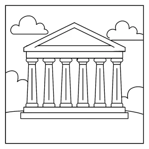 Omaľovánka gréckeho chrámu – coloring page s antickou architektúrou na vyfarbenie