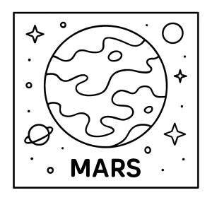Mars omalovánka – coloring page s planétou Mars na vyfarbenie pre deti
