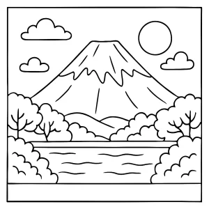 Omalovánka Mount Fuji – coloring page s japonskou horou Fudži na vyfarbenie
