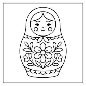 Omalovánka ruskej matriošky – Russian doll coloring page na stiahnutie a vyfarbenie