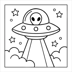 UFO omalovánka - coloring page na vyfarbenie lietajúceho taniera vo vesmíre