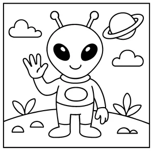 Omalovánka mimozemšťan – coloring page s mimozemšťanom na vyfarbovanie pre deti