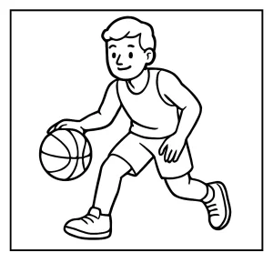 Basketbalista omalovánka – športová coloring page pre deti na vytlačenie zdarma