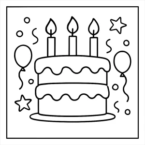 Omalovánka narodeninová torta - coloring page na vyfarbenie a vytlačenie pre deti