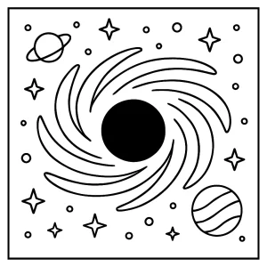 Čierna diera omalovánka – coloring page s vesmírnym motívom na vyfarbenie