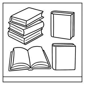 Omalovánka knihy – coloring page s obrázkom kníh na vyfarbenie pre deti a dospelých