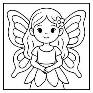 Omalovánka Motýlia dievčina – coloring page s rozprávkovou postavou na vyfarbenie