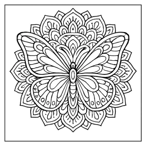 Mandala motýľa omalovánka - detailná coloring page na vyfarbenie pre deti aj dospelých