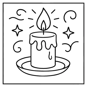 Omaľovánka sviečky – coloring page na vyfarbenie so žiarivým plameňom