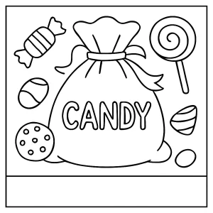 Omalovánka vrecka s cukríkmi, coloring page na vyfarbenie pre deti