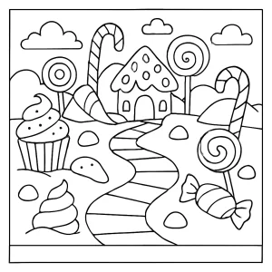 Omaľovánka Krajina sladkostí - Candy Land coloring page na vytlačenie a vyfarbenie