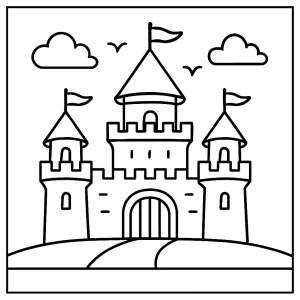 Omalovánka rozprávkového hradu na tlač, coloring page zdarma pre deti