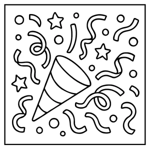 Veselá konfety coloring page – omalovánka na vytlačenie zdarma pre deti