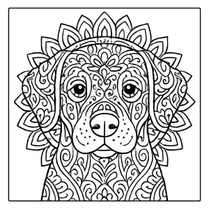 Mandala psík omalovánka – detailná coloring page na vyfarbenie a vytlačenie zdarma