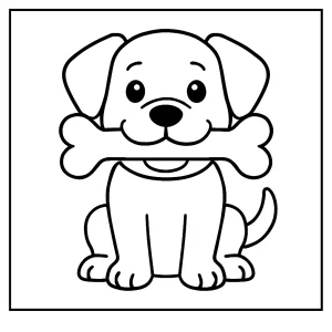 Omalovánka psík s kosťou, coloring page na vyfarbenie pre deti