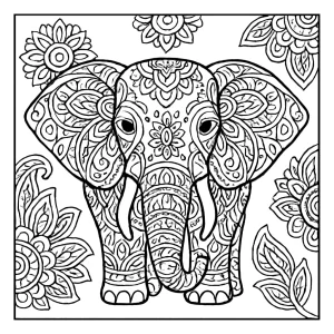 Sloní mandala coloring page, detailná omalovánka na vytlačenie zdarma