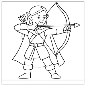 Omalovánka elfieho lukostrelca – fantasy coloring page na tlač a vyfarbenie