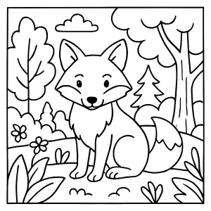 Omaľovánka líška v lese na vytlačenie – coloring page pre deti
