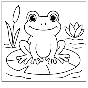 Omaľovánka žaba na lekne, coloring page na vyfarbenie pre deti