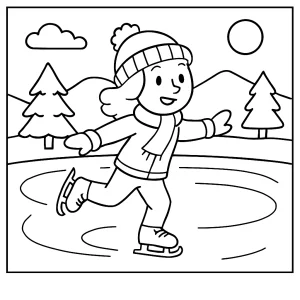 Omalovánka korčuľovanie na zamrznutom jazere - coloring page pre deti na vytlačenie