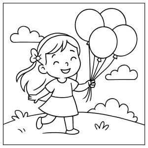 Omalovánka dievča s balónikmi, coloring page na vymaľovanie pre deti