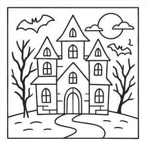 Strašidelný dom coloring page – omalovánka na vytlačenie pre deti
