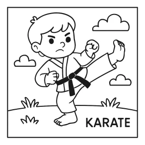 Karate coloring page – omalovánka karate bojovníka pripravená na vyfarbenie