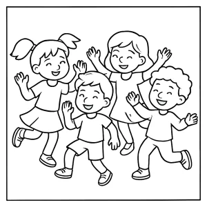 Omalovánka tancujúcich detí – coloring page na vyfarbenie pre deti