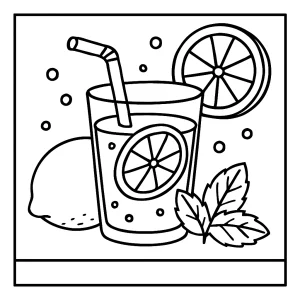Omaľovánka limonáda – lemonade coloring page s pohárom limonády, citrónom a slamkou na vyfarbenie