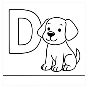 Omaľovánka písmeno D s psíkom, coloring page na vytlačenie a vyfarbenie pre deti