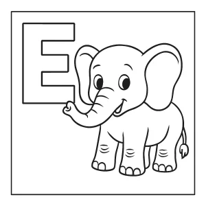 Omaľovánka písmena E so slonom - coloring page na vyfarbenie pre deti