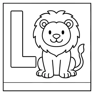 Omaľovánka písmena L s levom – coloring page pre deti na vytlačenie