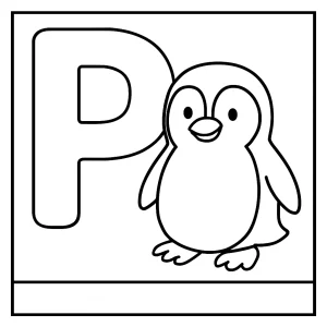 Omalovánka písmeno P s tučniakom - coloring page na vytlačenie pre deti