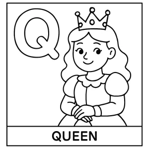 Omalovánka písmeno Q s kráľovnou – coloring page na vyfarbenie pre deti