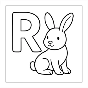 Omaľovánka – coloring page s písmenom R a zajačikom na vyfarbenie pre deti
