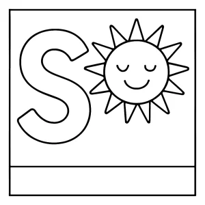 Omaľovánka písmeno S so slnkom – coloring page na vytlačenie pre deti