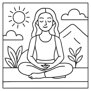 Meditácia v prírode – omalovánka, coloring page na vyfarbenie zdarma