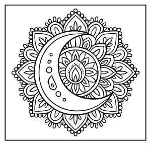 Mandala s mesiacom – omalovánka na vyfarbenie zadarmo pre deti a dospelých