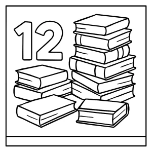 Omalovánka, coloring page dvanástich kníh pripravených na vyfarbenie